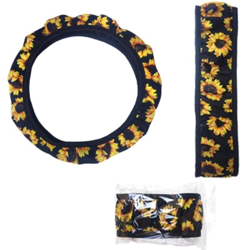 Modischer, universeller Lenkradbezug fürs Auto mit Sonnenblumen-Print, elastisches Band, bequemes Zubehör