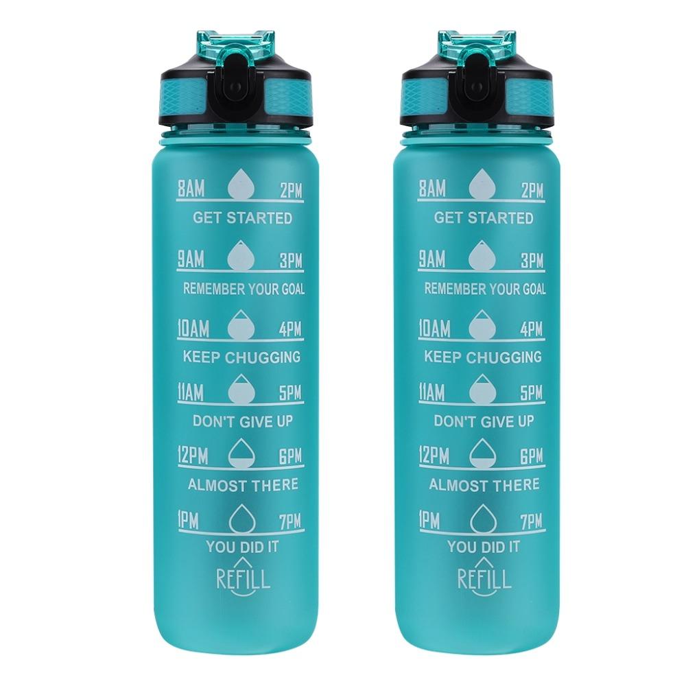 1L Bouteille de Sport Étanche, Gourde Velo 1 Litre, Bouteille d'eau de Sport Graduée, avec Paille et Index des Heures, Idéal pour Les Loisirs, Le Fitness et la Randonnée