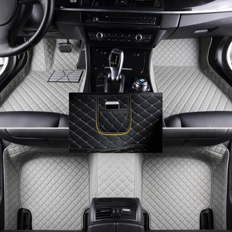Custom Car Floor Mats for Hyundai SONATA 2004-2009 Years Artificial Leather Phone Pocket Carpet Interior Car Accessories