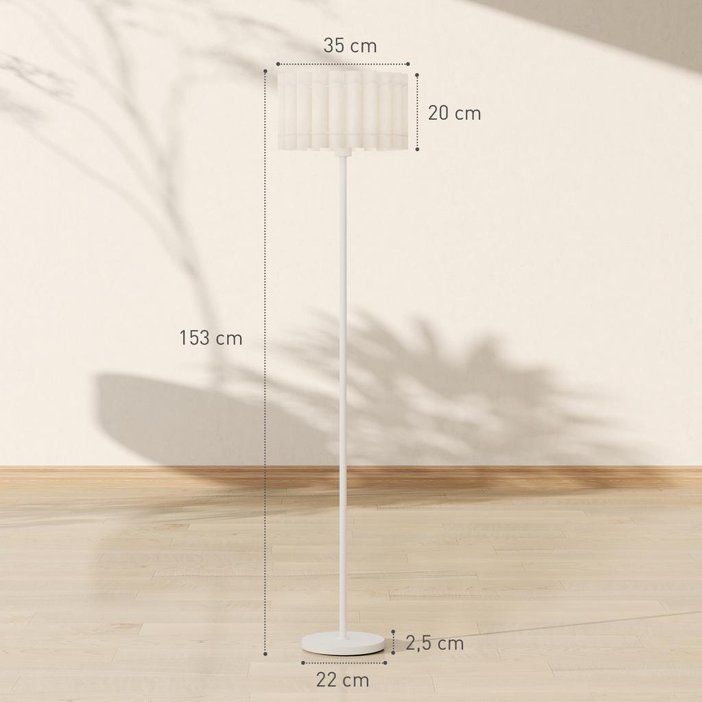 Floor Lamp in Retro Style, Plastic Lampshade, Foot Switch, Metal Rod, White