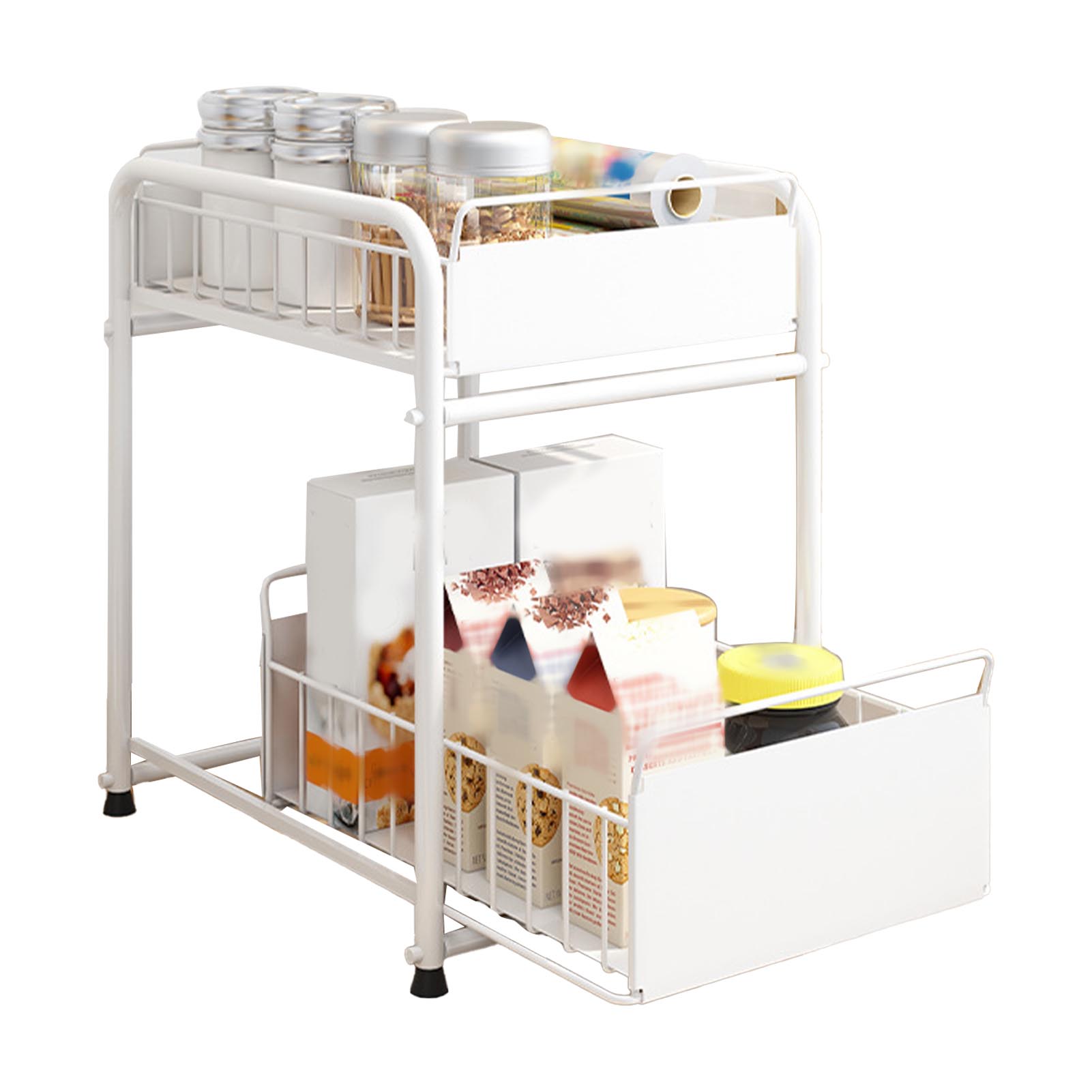 

Under Sink Cabinet Shelf Slide Out Drawer Tiered Spice Storag Sink Shelf for Bathroom Kitchen Big Small Size White