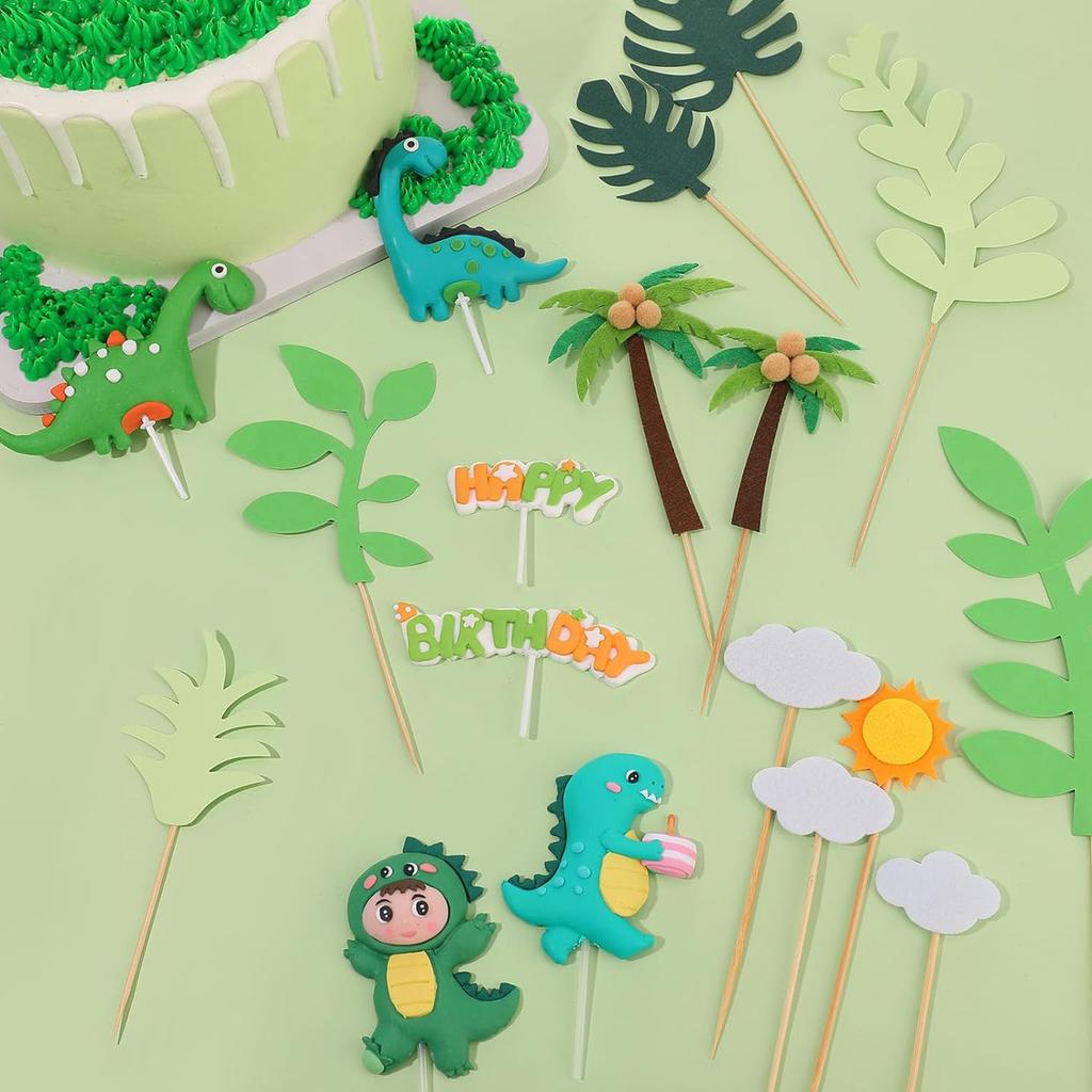 20 Pcs Dinosaur Cake Toppers, Dino Birthday Cake Decorations Jungle Safari Cupcake Toppers for Boy Baby Shower Party Cake Decor