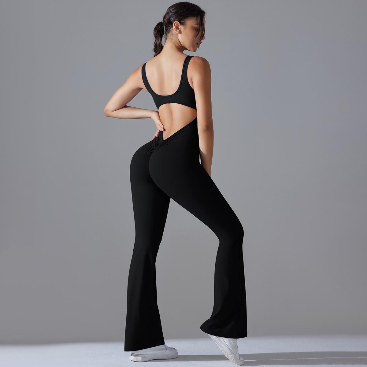 

Solid Color Back-Lift Slimming Wide Leg Jumpsuit for Fitness and Yoga Extra Large