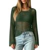 Women Casual Crochet Hollow Out Sweater Top Lightweight Knit Mesh Pullover Half Sleeve Beach Swim Cover Up Blouse
