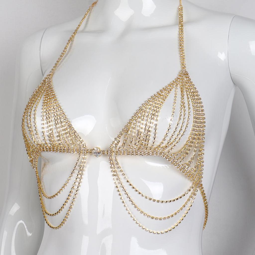 Rhinestone Tassel Bikini Bra Body Chain - Women's Nightclub Fashion