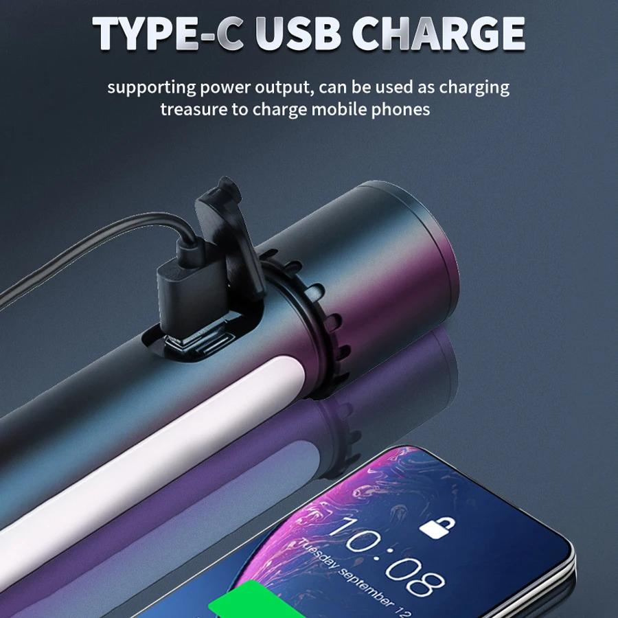New Multifunctional Flashlight with Side Floodlights Telescopic Zoom Outdoor Portable LED Flashlight Carrying Tail Hook
