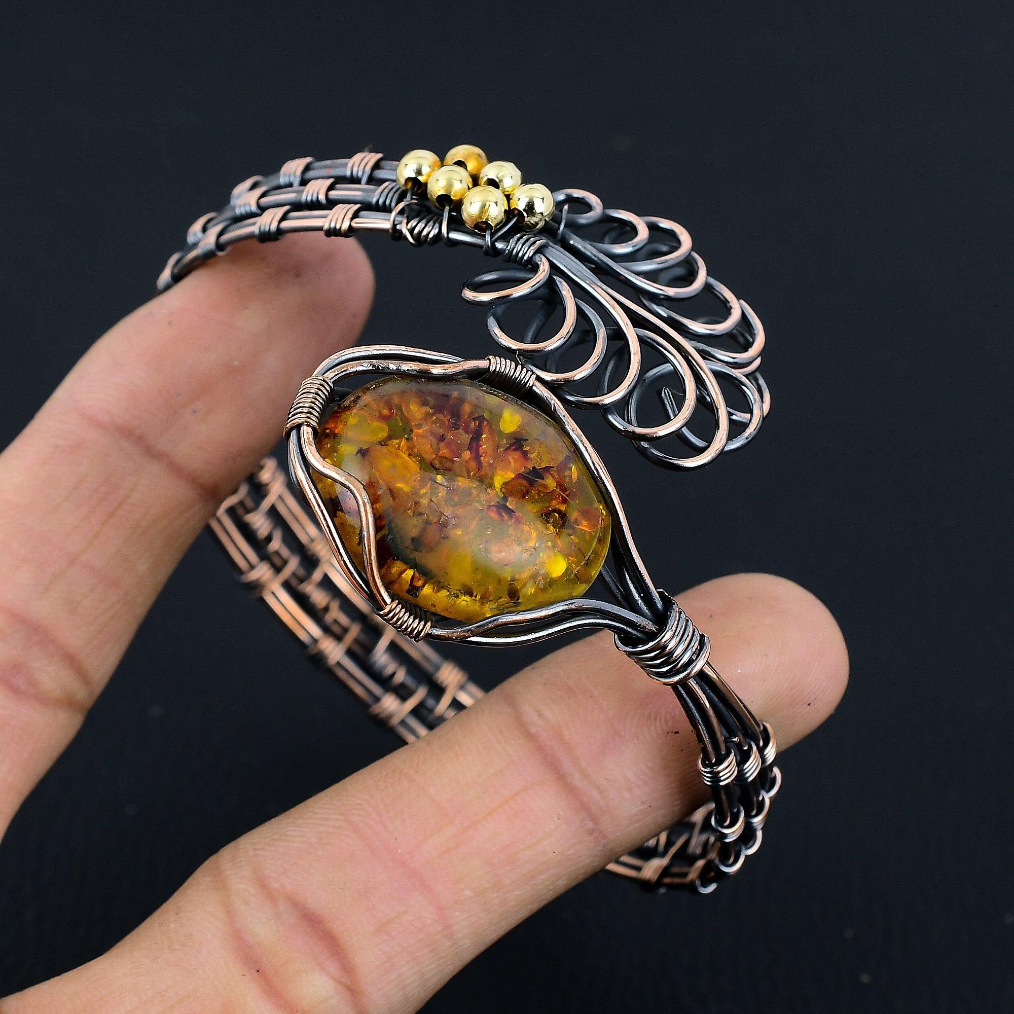 

Браслет из балтийского янтаря, ювелирные изделия из драгоценных камней, обернутые медной проволокой 999 пробы, браслет ручной работы ко Дню памяти