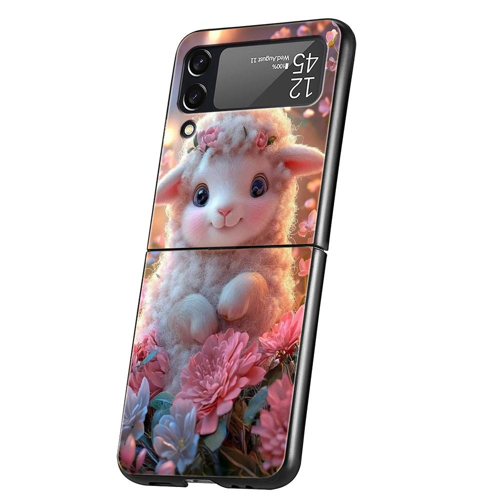 Harte PC-Handyhülle Für Samsung Galaxy Z Flip 7 6 5 4 Schwarze Hülle Für Galaxy Z Flip 3 Faltbare Capas Niedliches Lamm Engel Schaf