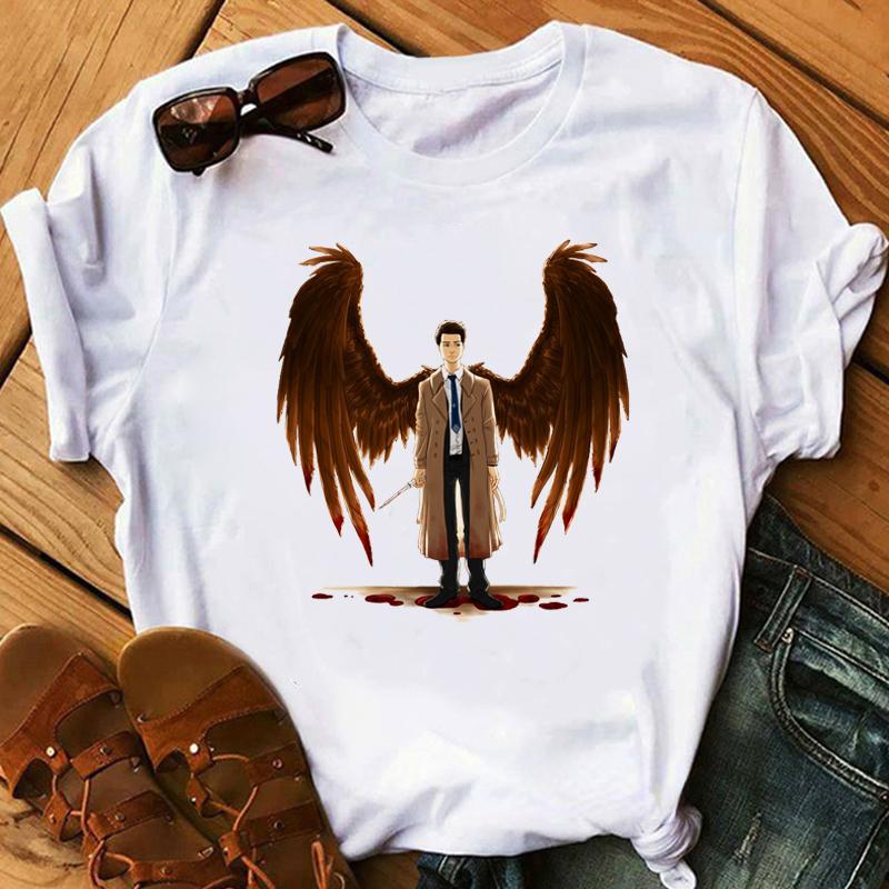 vintage Women T-shirt Carry On My Wayward Son Angel Wings Car Print Femme Supernatural T-shirt Summer Top Graphic T-shirt