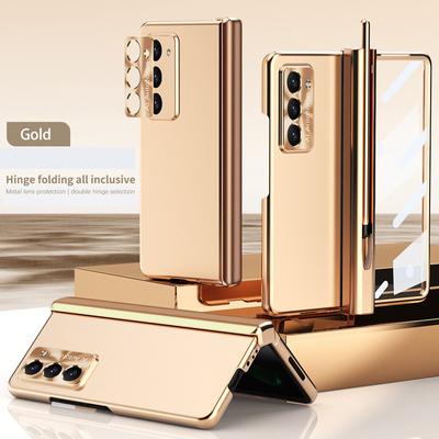 Luxury Hinge Full Protection Folding Case for Samsung Galaxy Z Fold 5 Fold5 5G Fold4 Fold3 Fold 3 4 S Pen Tempered Glass Film