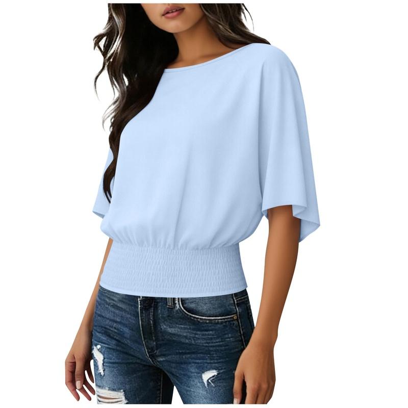 

European Style Solid Color Fashion Loose Fit Casual Short Sleeve Round Neck T-Shirt Women XL