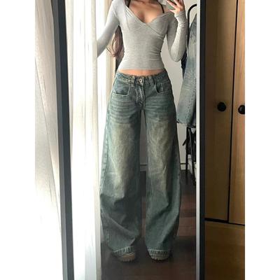 Y2k Vintage Baggy Džínsy pre Ženy Prané Ležérne S Vysokým Pásom Voľné Džínsové Nohavice Streetwear Kórejské Džínsy s Širokými Nohavicami