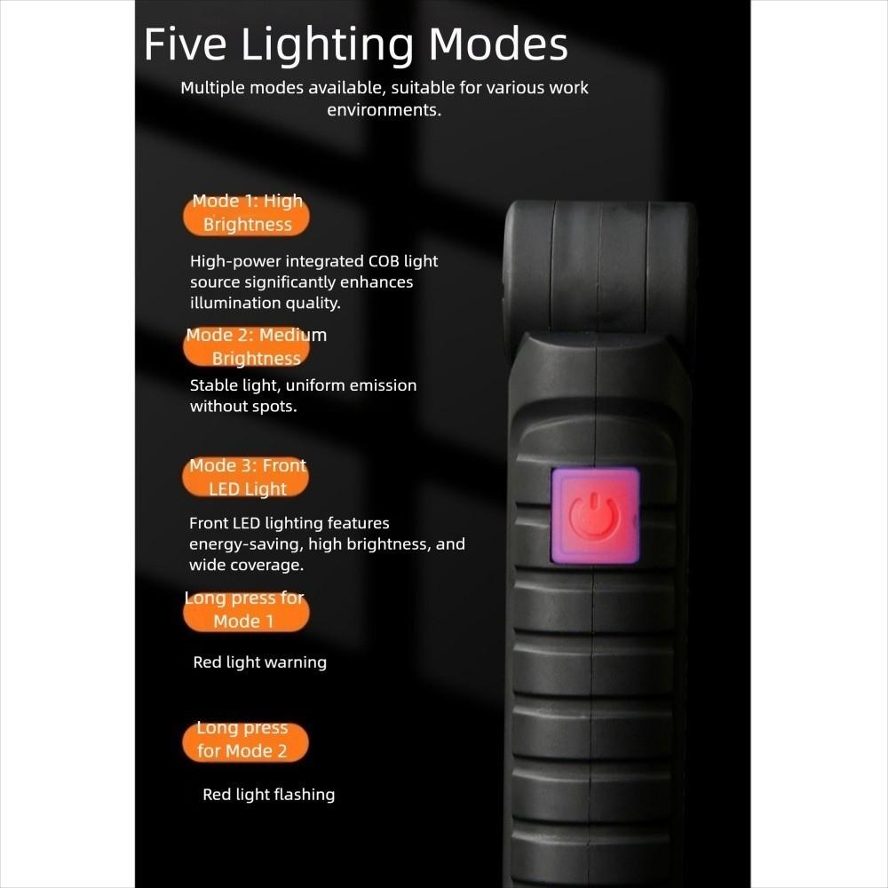 Dimmable LED Flashlight USB Rechargeable Inspection Lamp with Magnetic Hook COB LED Work Light BBQ