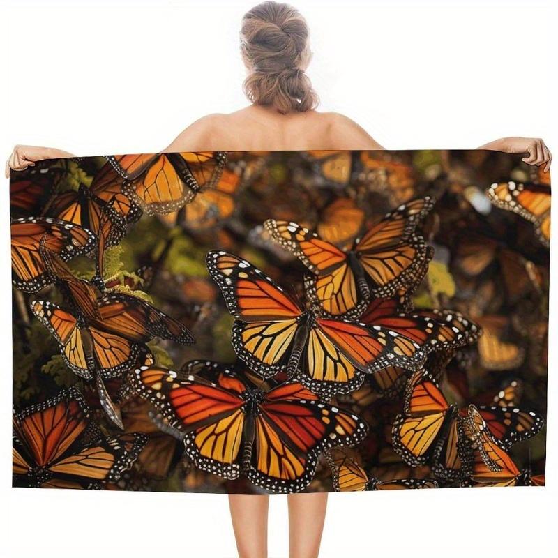 

Vibrant Monarch Butterfly Print Beach Towel, Ultra Soft Quick Dry for Gym Swimming Camping Yoga W30*H60(CM)