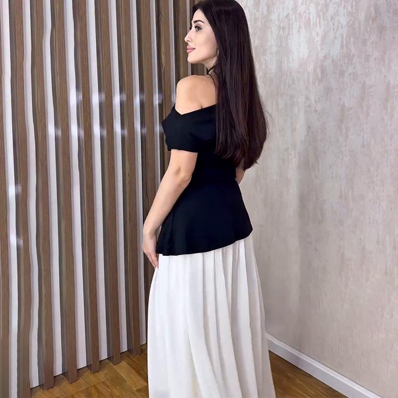 Women's Sleeveless Asymmetrical Neck Solid Color Top and Bodycon Long Skirt Set