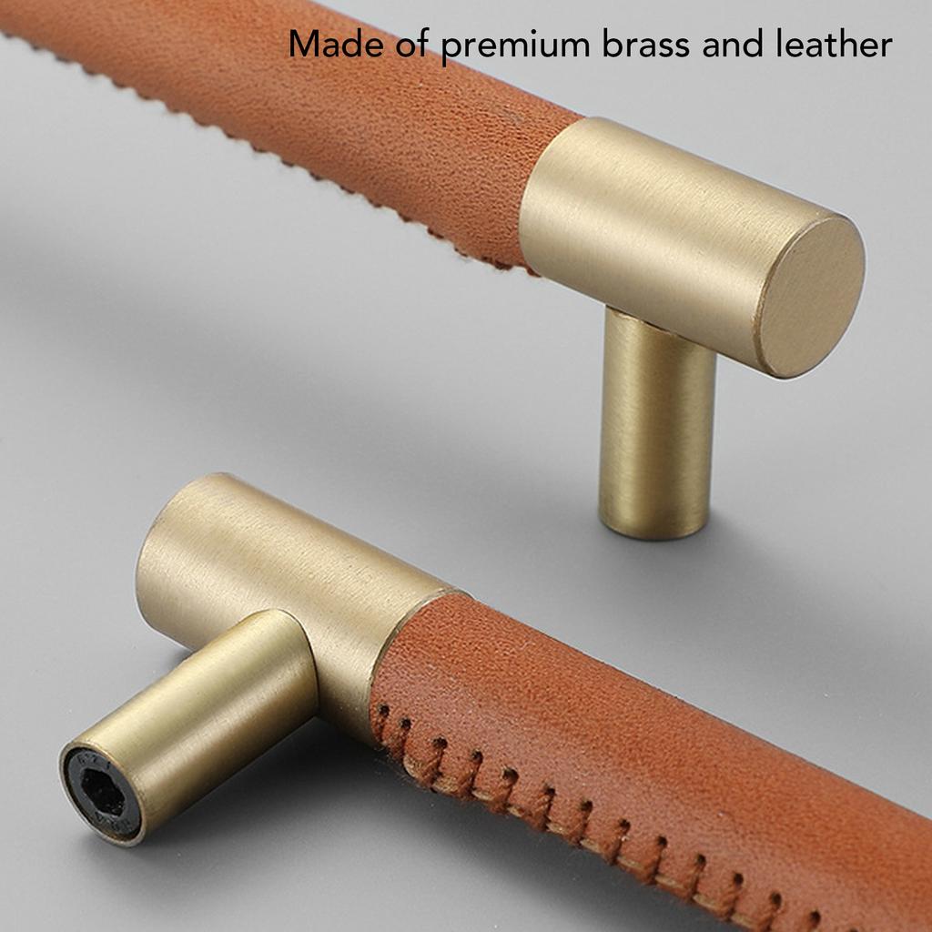 Cabinet Door Handle 224MM Hole Pitch Lther Brass Light Luxury Cupboard Bar Pull Handle for Home Wardrobe Drawer