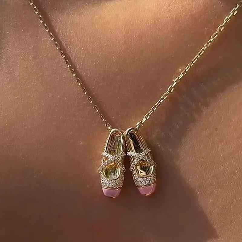 Pink Ballet Shoe Pendant Necklace Elegant Temperament Jewelry Gift For Wife And Best Friend