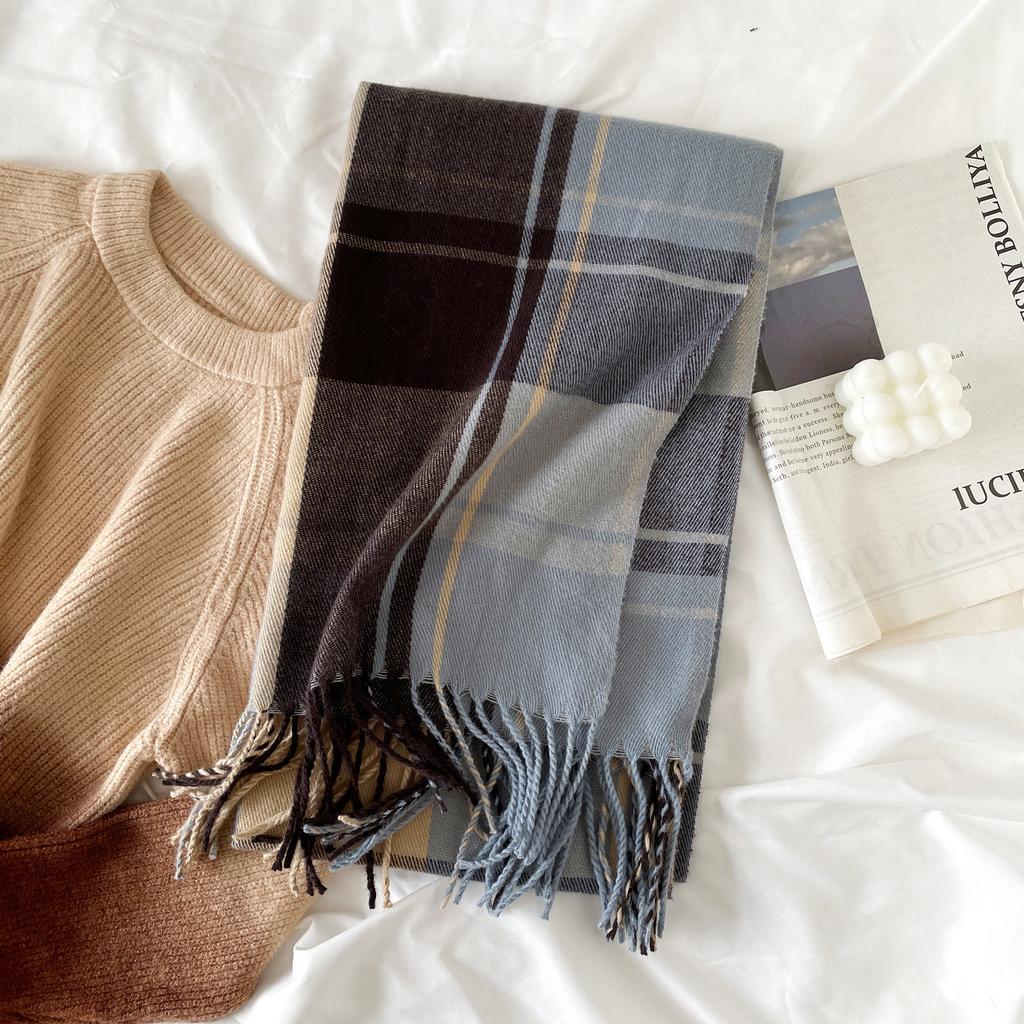 Autumn and winter plaid scarf women's imitation cashmere scarf simple and high-end sense versatile winter warm shawl batch