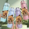 1PC Copy Bear Cute Cartoon Bear Print 750ml Color Plastic Sports Water Bottle Leakproof Flip Straw Lid Suitable for Sports Office Home Use