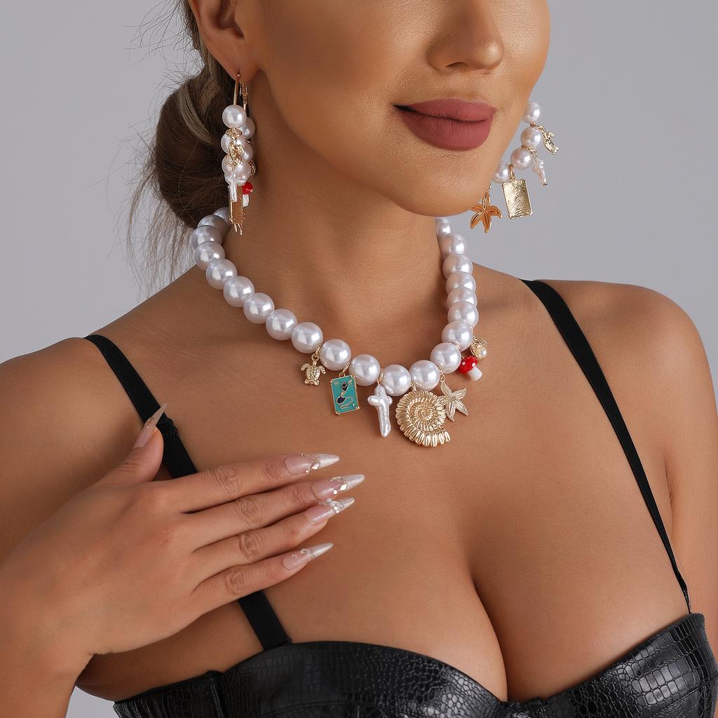 Muschel Seestern Schlüsselbein Anhänger Simulation Perlenkette Schmuck Strandurlaub Statement Halskette