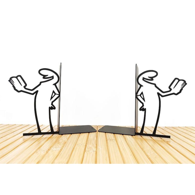 1Pair New Desktop Book Stand Cute Line Villain Black Creative Desktop Decoration Iron Book Stand