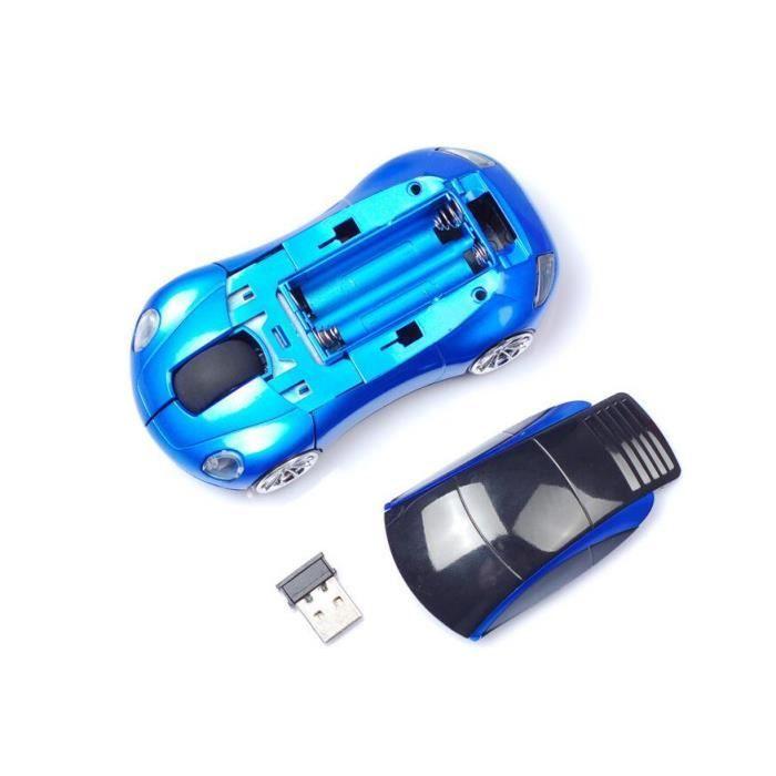 Souris optique sans fil sans fil de forme de voiture 2.4GHz USB Bleu