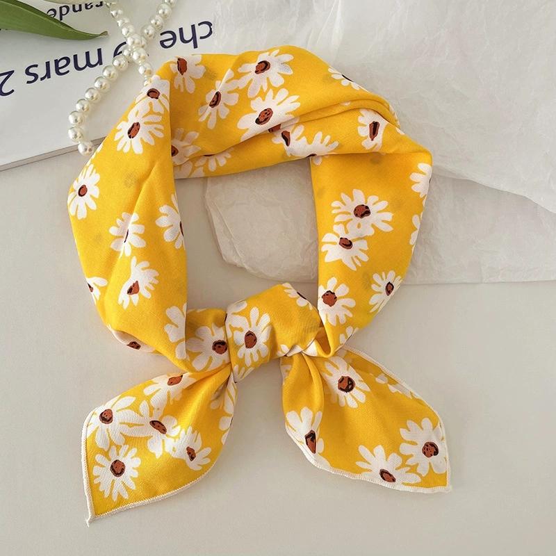 56cm Soft Retro Soft Cotton Square Scarf for Women Neckerchief Cotton Headscarf Floral Printed Small Scarf Hijabs