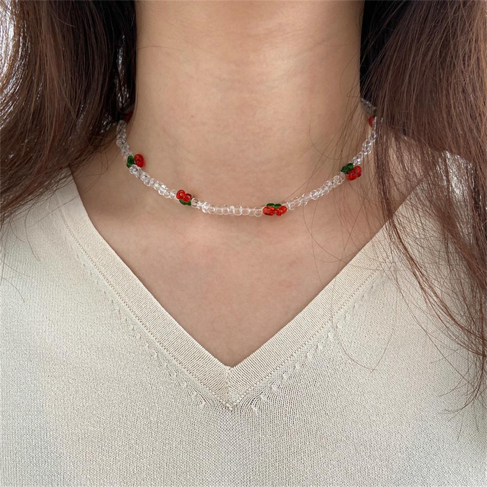 Boho Colorful Love Heart Beaded Necklace For Women Fashion Dopamine Girls Resin Clavicle Chain Choker Jewelry Y2K Accessories