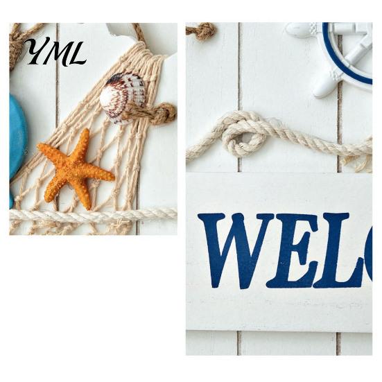 Blue And White Ocean Sign Mediterranean Style Wooden Welcome Sign, Starfish Shells Hanging Nautical Decor Plaque, Decorative Wall Art for Home