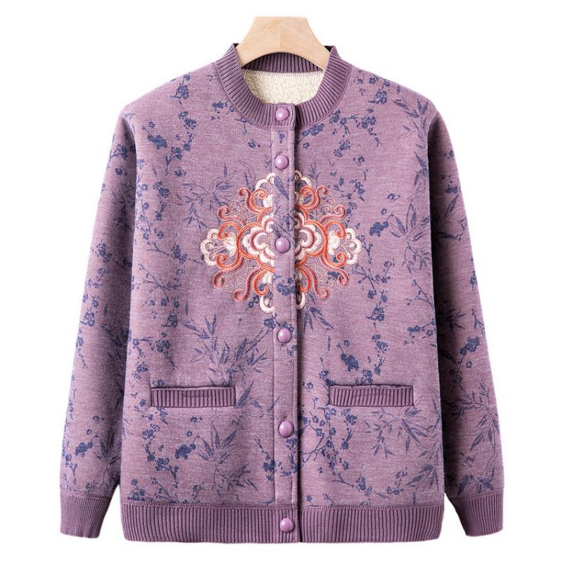 Elderly Winter Clothing Female Grandmother Velvet Jacket Middle-aged and Elderly Mother Autumn and Winter Warm Cardigan Old Lady Clothes