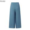 ZANZEA Women Casual Solid Color Loose Wide Leg Cropped Pants