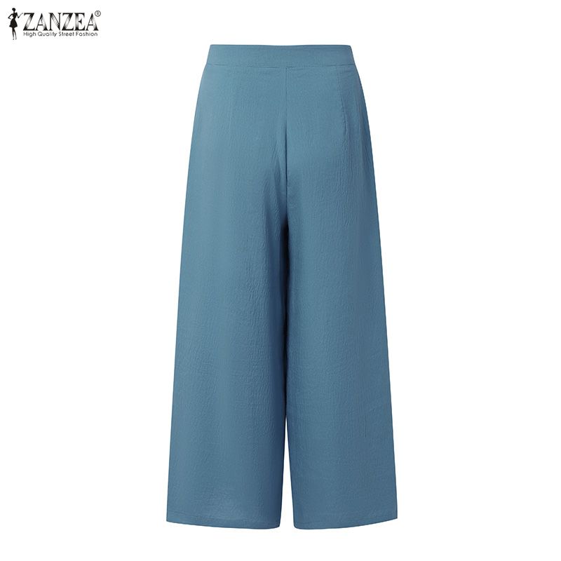 ZANZEA Women Casual Solid Color Loose Wide Leg Cropped Pants
