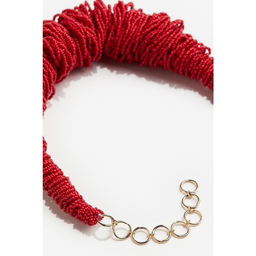 Glass Bead Statement Necklace Bright Red 1240153001
