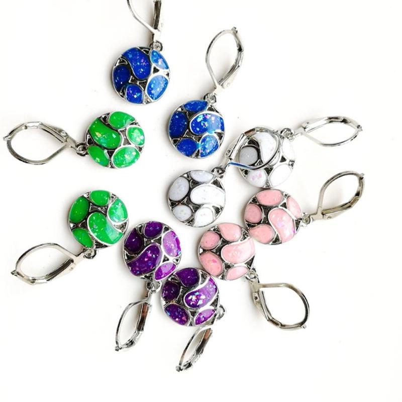 Fashion Round Leverback Jewelry Women Soccer Opal Earrings Gift