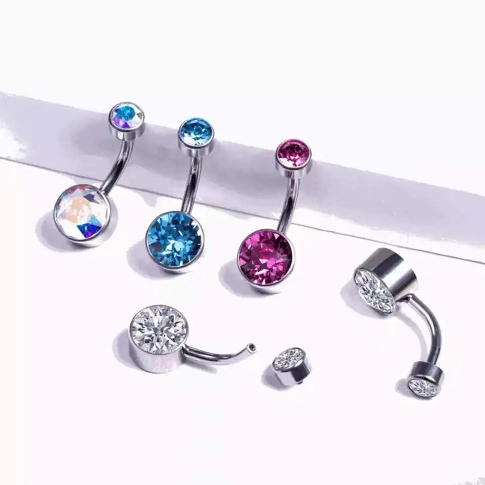 G23 Titan 5A Runder Zirkon CZ Bauchnabelring Körperschmuck Intern Gewindet Fassung gesetzt