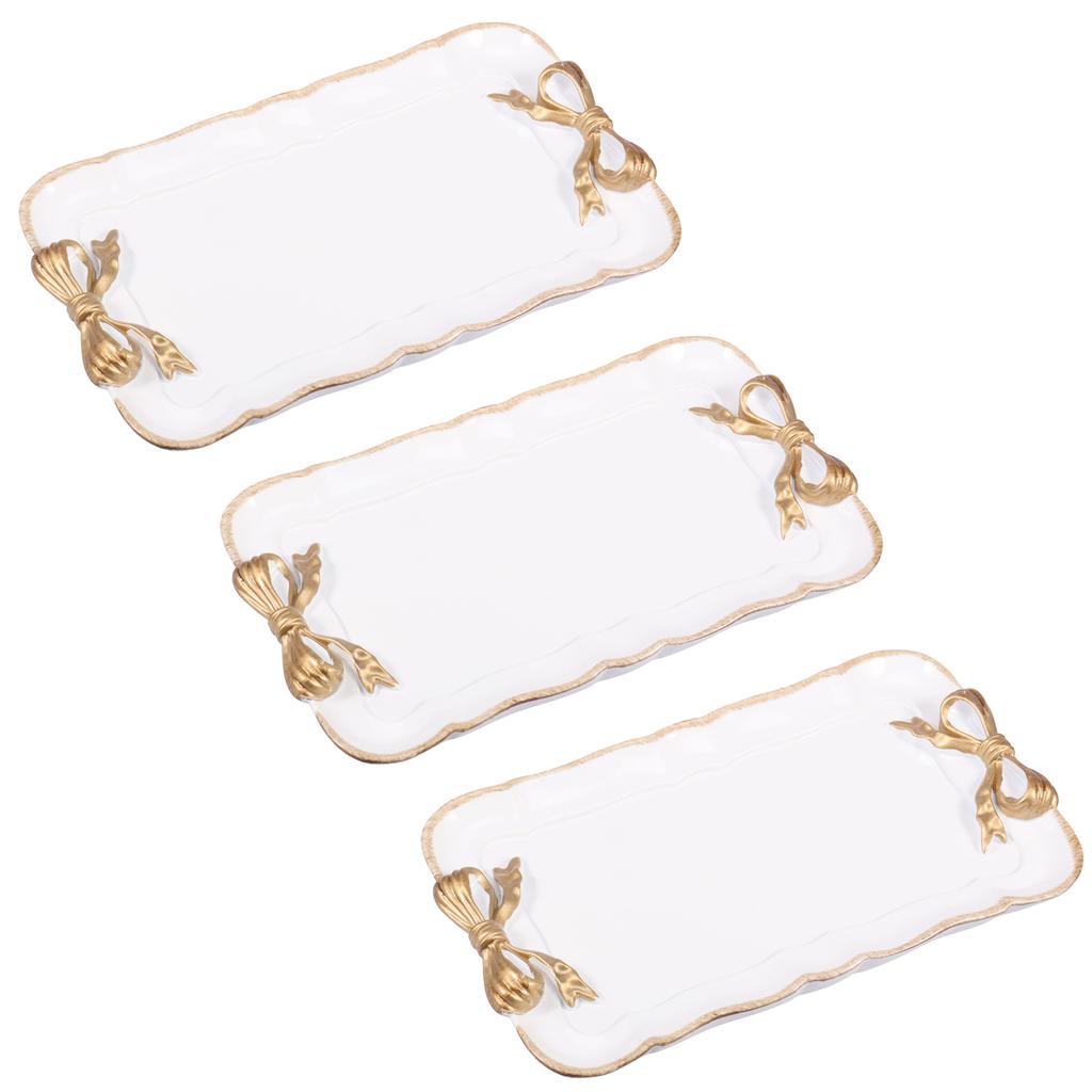 3 Pcs Resin Decorative Tray Bow Jewelry Tray Dessert and Cake Storage Trays Vintage Necklaces Earrings Display Plate for Women