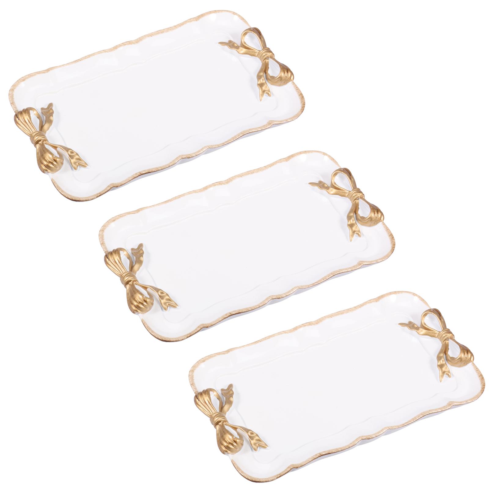 

3Pc Resin Storage Tray Vintage Decorative Tray Bow Jewelry Tray Display Plate Kitchen Vanity Organizer Tools Toilet Storage Rack