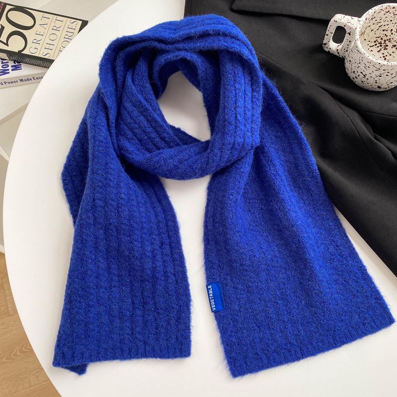 Wool knitted wool small scarf women's winter beige versatile couple solid color short scarf men's thin narrow