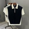 Fashionable Half-zipped Men's Polo Shirt Casual Color Block Short Sleeves Summer Trendy Lightweight Style Men's T-shirt