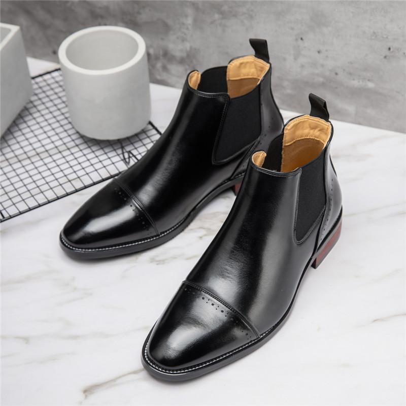Fashion Fashion Men's Black Brown Pointed Business Casual Ankle Boot Male Winter High Tops New Comfortable Chelsea Leather Shoes