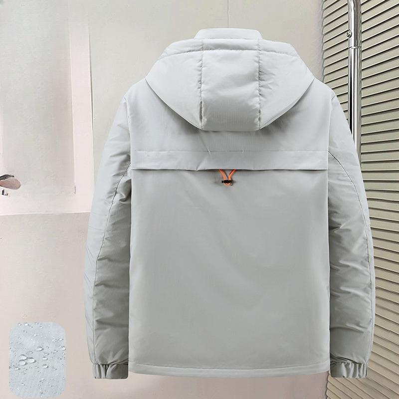 Men's Hooded Rainproof Outdoor Hiking Cold Resistant Winter Jacket Thickened Warm Lightweight Casual Loose Comfortable Cotton Jacket