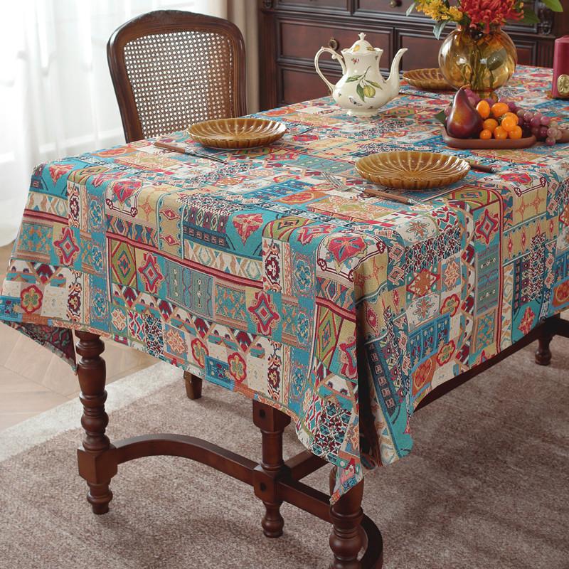 Polyester Cotton Color Woven Jacquard Bohemian Flower Geometric Tablecloth Rectangular Coffee Table Tablecloth Dining Table Cloth