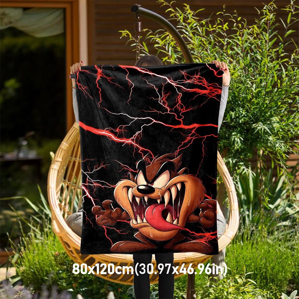 1pc Tazmanian Devil lightning storm Outdoor Blanket - Throw Blanket, Soft , Flannel Blankets, Living Room, Travel, Camping-1102088 80x120cm