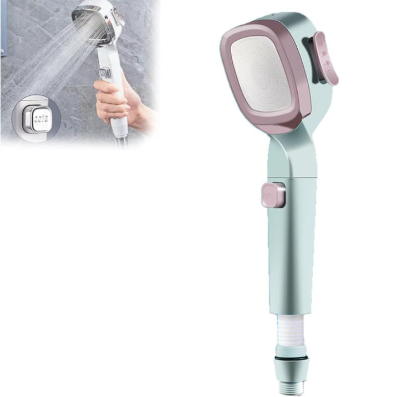 4-mode Handheld Pressurized Shower Head with Pause Switch, Built-in Power Wash