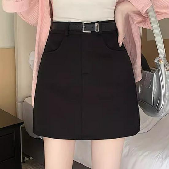 2024 Women's Gray A-Line High Waist Workwear Skirt