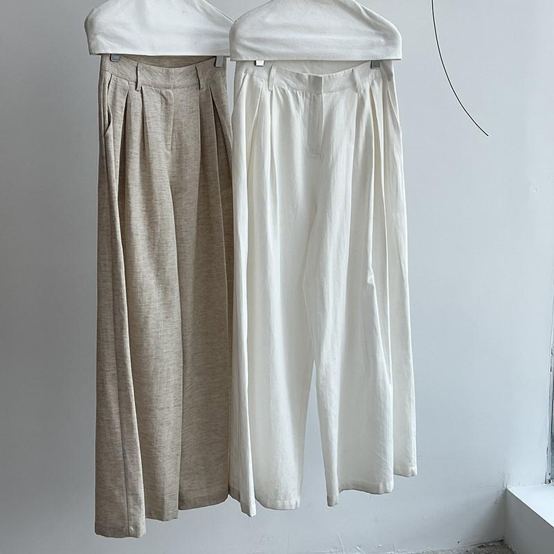 Johnature Simple Casual Straight-leg Pants Women Loose Comfortable Long Solid Color Full Length Wide-leg Pants For Summer