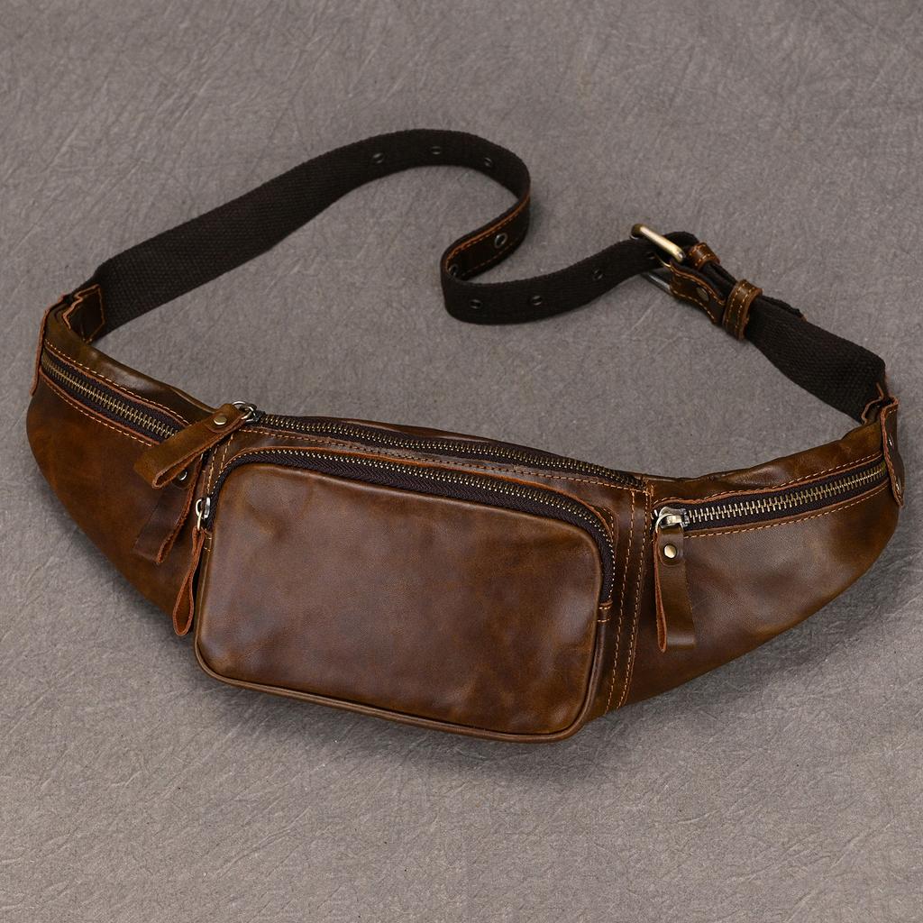 Marsupio da Uomo in Pelle Crazy Horse Borsa a Tracolla in Pelle Douyin Borsa Multifunzionale da Petto per Sport all'Aperto Marsupio da Donna per Telefono Cellulare