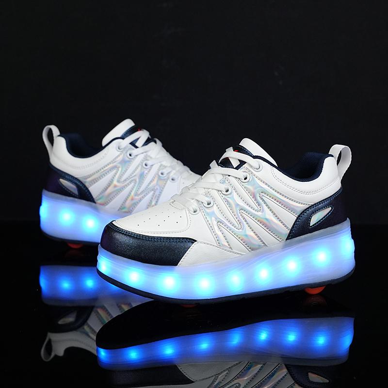 Kids Sneakers Led Light Shoes Children's Boys Girls USB Charging Glowing Sport Wheels Outdoor Parkour Roller Skate Shoes