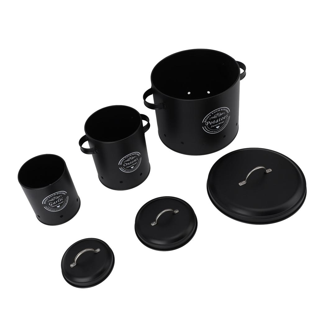 3PCS Kartoffel Zwiebel Lagerung Bin Carbon Stahl Bauernhaus Kartoffeln Halter Küche Lagerung Kanister Gläser
