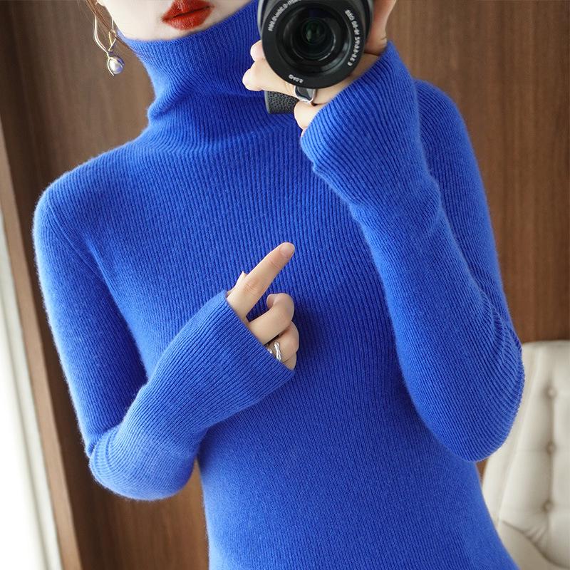 Women's Slim Fit High Neck Knit Sweater - Autumn/Winter Base Layer Pullover